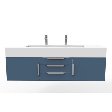 Castello Usa Nile 60" Wall Mounted Blue Vanity With White Top And Brushed Nickel Handles CB-MC-60BLU-BN-2053-WH